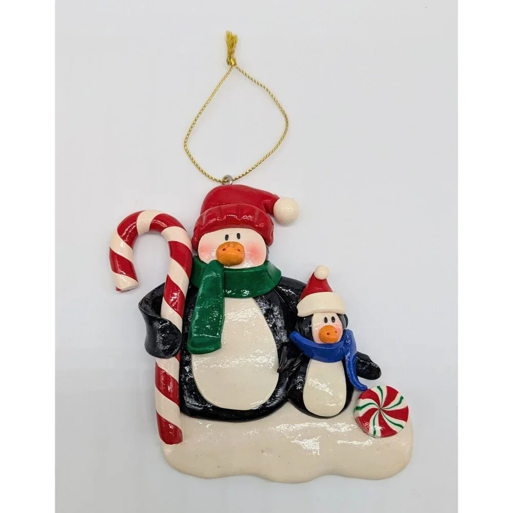 Polymer Clay Dough Penguins Christmas Ornament Mom Dad Child Candy Cane